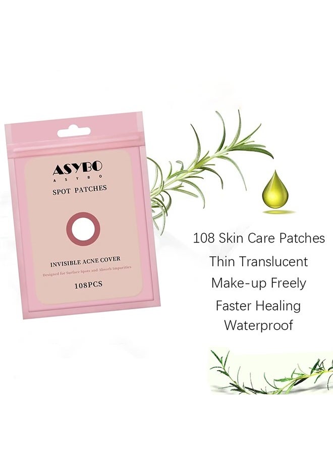 Acne Patches Absorbing Pimple Patches Invisible Spot Stickers Translucent Hydrocolloid Spot Patches, Facial Treatment, Fast Healing, Two Sizes(108 Patches)