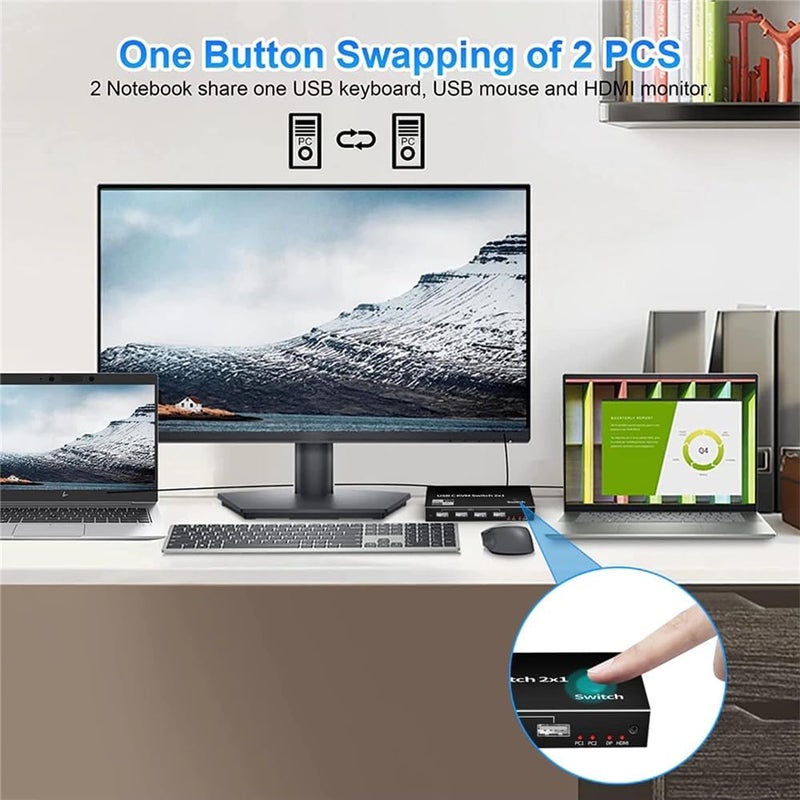 Tobo USB C KVM Switch 8K@60Hz 4K@120Hz, 2 Port Type C KVM Switch for 2 Computers Share 1 Monitor, USB C KCM with 4 USB 2.0 Ports & 100W Power Delivery, 2 USB-C Cables Included TD-1020H. - Image 3