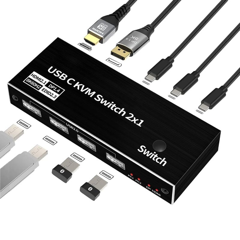 Tobo USB C KVM Switch 8K@60Hz 4K@120Hz, 2 Port Type C KVM Switch for 2 Computers Share 1 Monitor, USB C KCM with 4 USB 2.0 Ports & 100W Power Delivery, 2 USB-C Cables Included TD-1020H. - Image 2