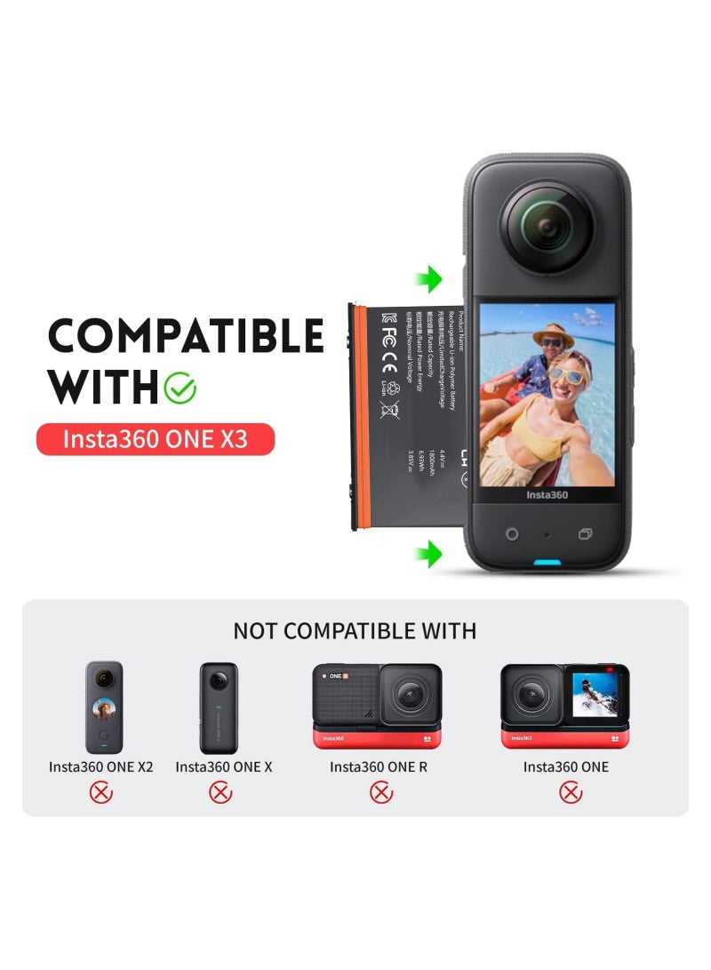 2-Pack Replacement Batteries for Insta 360 X3 (1800mAh) with 3-Channel Fast Charging Hub - High Capacity Electric Core, Fully Compatible with Original Insta 360 X3 Accessories. - Image 3