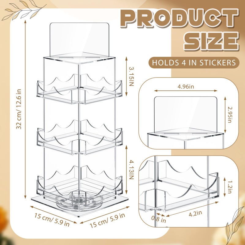 Marsui 3 Tier Rotating Sticker Display Stand, 4 Sided Sticker Holder, 360Â° Rotating No Assembly Required Clear Acrylic for Christmas Stickers, Greeting Card, Postcard(12.6 x 5.9 x 5.9 Inches) - Image 2