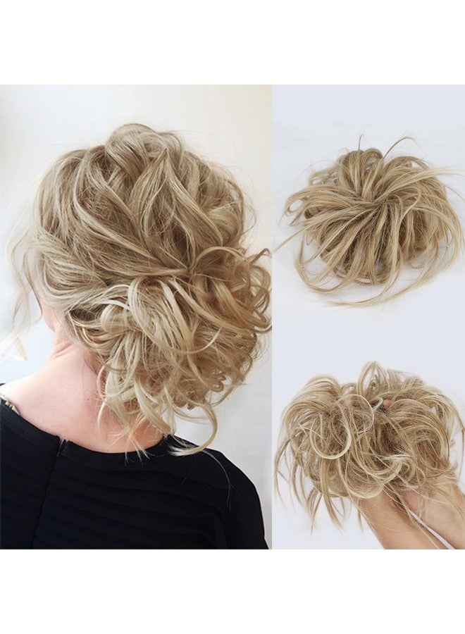 Lativ Ativ Messy Hair Bun Tousled Updo Scrunchies Extension With Elastic Rubber Band Accessories Pieces For Women Girls (Messy Bun Bleach Blonde) - Image 1