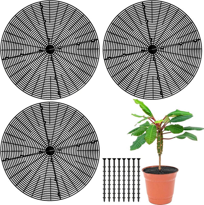 Sawysine 3 Pcs Plant Pot Cover Plant Protector from Animal Plant Pot Grid with Center Cutout Flower Cover Soil Protectors for Plants (Black, 20.5 in) - Image 1