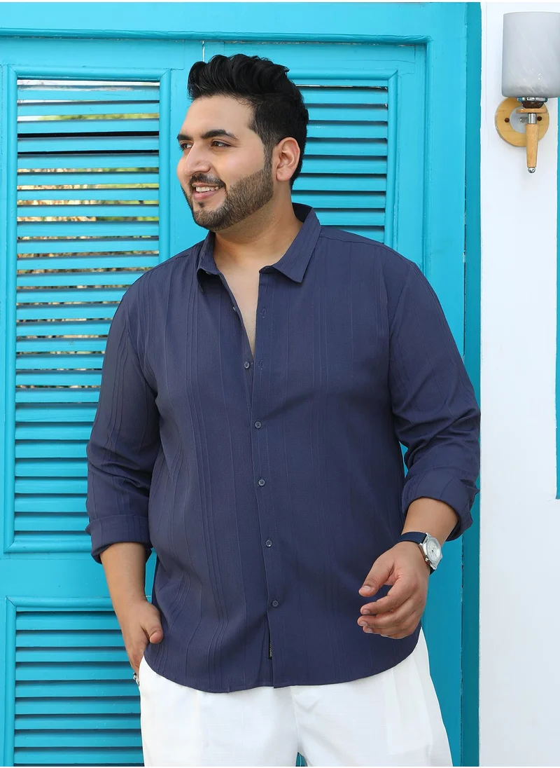 انستافاب بلس Instafab Plus Men's Aegean Blue Multitrack-Tactile Shirt For Casual Wear | Spread Collar | Long Cuffed Sleeves | Button Closure | Plus Size Shirt Crafted With Comfort Fit For Everyday Wear