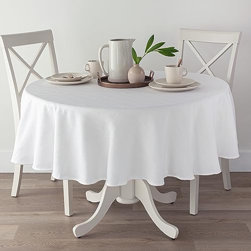 Benson Mills Cameron Textured Fabric Table Cloth, for Everyday Home Dining, Parties, Weddings & Holiday Tablecloths (70" Round, White) - Image 1