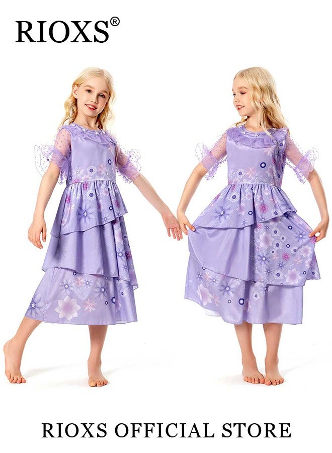 RIOXS Kids Girls Isabella Princess Costume Mirabel Cosplay Gown Fancy Party Short Sleeve Dress Up For Child  - Image 3