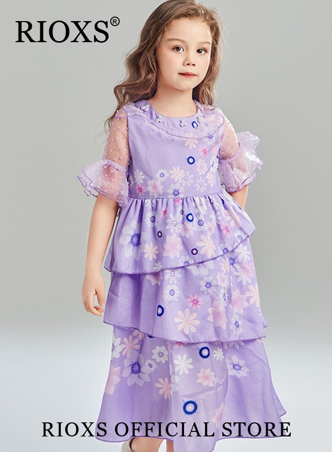 RIOXS Kids Girls Isabella Princess Costume Mirabel Cosplay Gown Fancy Party Short Sleeve Dress Up For Child  - Image 2
