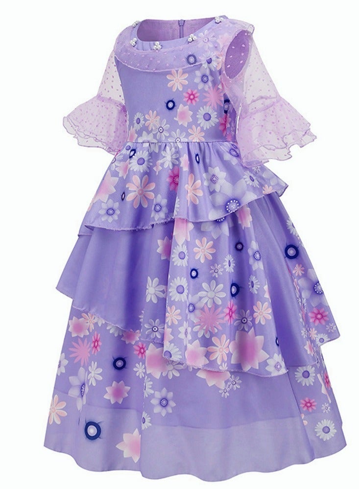 RIOXS Kids Girls Isabella Princess Costume Mirabel Cosplay Gown Fancy Party Short Sleeve Dress Up For Child - Image 5