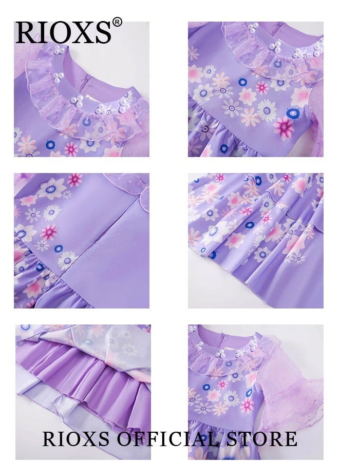 RIOXS Kids Girls Isabella Princess Costume Mirabel Cosplay Gown Fancy Party Short Sleeve Dress Up For Child - Image 4