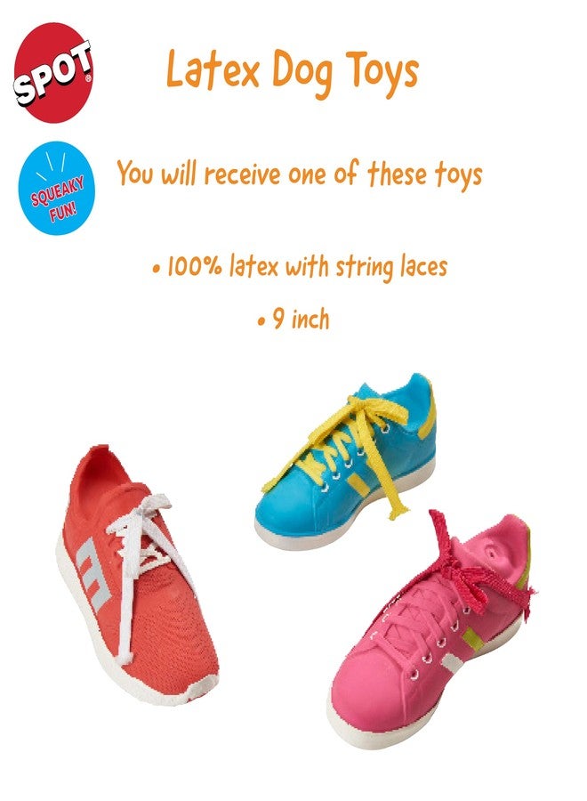 SPOT Latex Shoes Dog Toys -Soft & Stuffing-Free with Honking Squeaker and String Laces, 100% Latex, Brightly Colored, Ideal for Medium/Large Dogs & Light Chewers, 9-inch Assorted Styles - Image 2