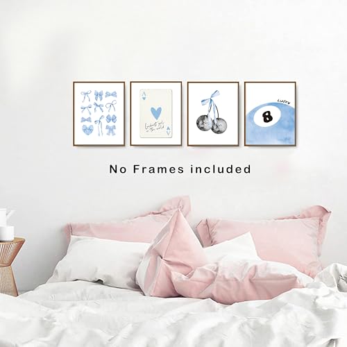 okaxscm Light Blue Coquette Trendy Preppy Wall Art Prints Set of 4, Coquette Preppy Room Decor, Blue Bow Disco 8 Ball Cherry Wall Decor Posters for Girls Bedroom Dorm, 8x10 Unframed - Image 4