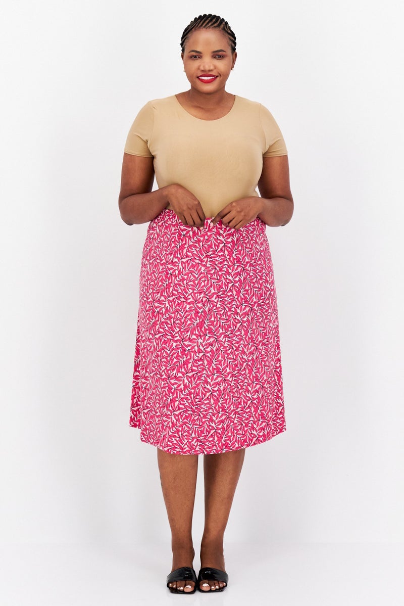 Kasper  Women Floral Pull On Midi Skirt, Pink - Image 2