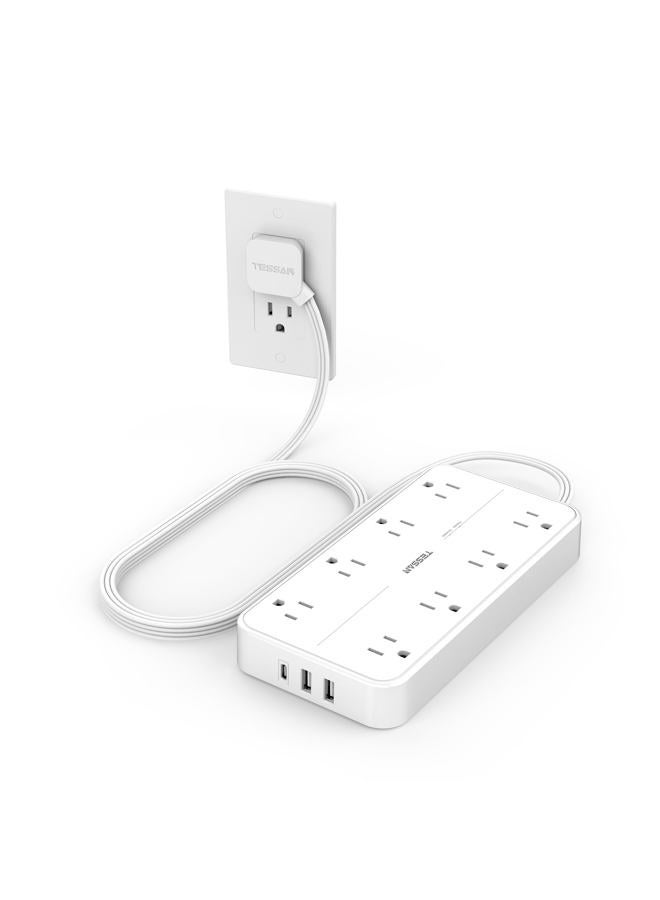 TESSAN Power Strip with Surge Protection, TESSAN Flat Plug Extension Cord with 8 Outlets 3 USB Ports(1 USB C), 1080 Joules, 6 Ft, Wall-Mounted Charging Station for Apartment Office Dorm Room Essentials - Image 1