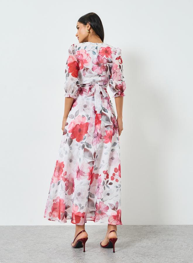 Styli Floral Print Organza A-Line Maxi Dress - Image 5