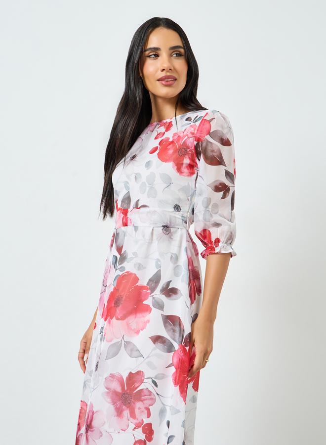 Styli Floral Print Organza A-Line Maxi Dress - Image 2