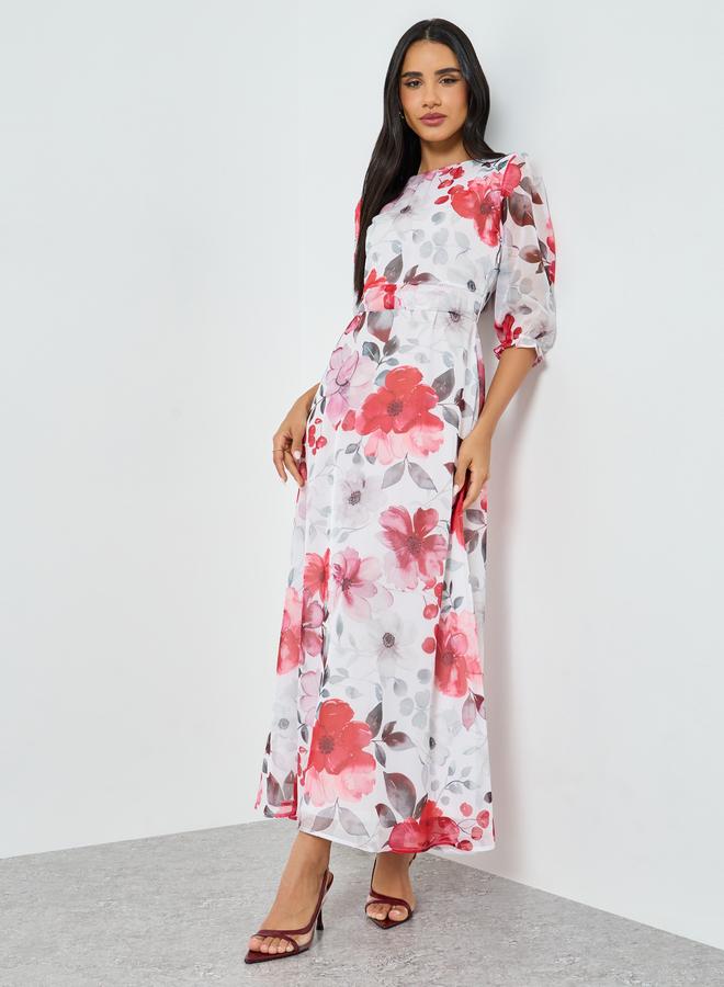 Styli Floral Print Organza A-Line Maxi Dress - Image 3