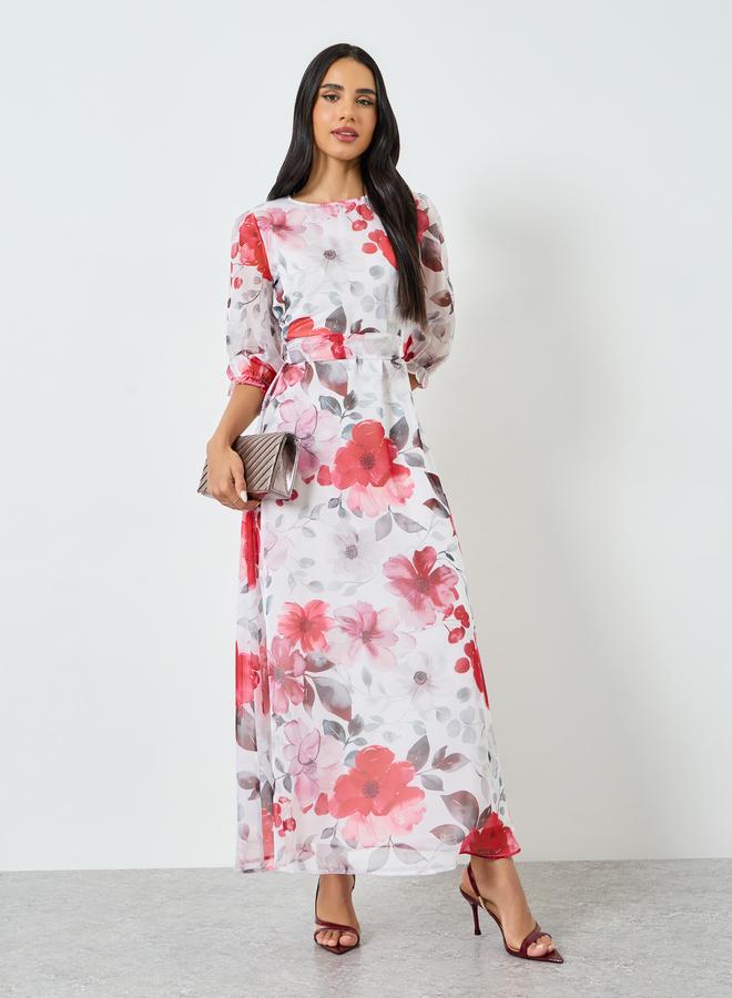 Styli Floral Print Organza A-Line Maxi Dress - Image 1