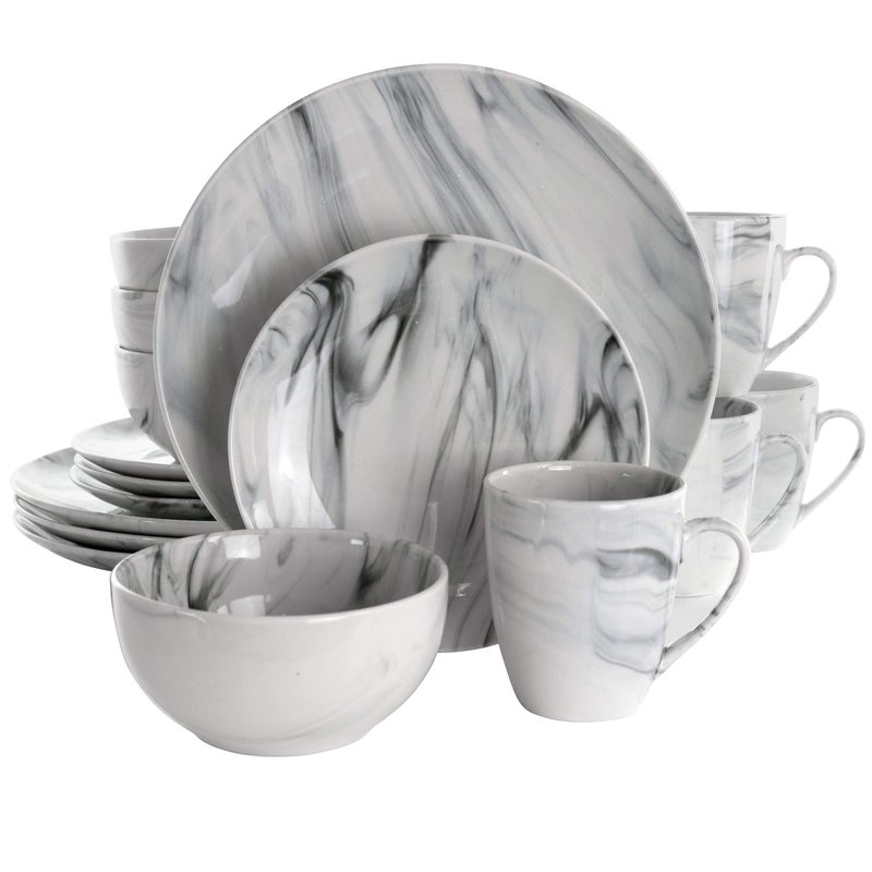 Elama Fine Marble 16 Piece Stoneware Dinnerware Set in Black and White - Image 1