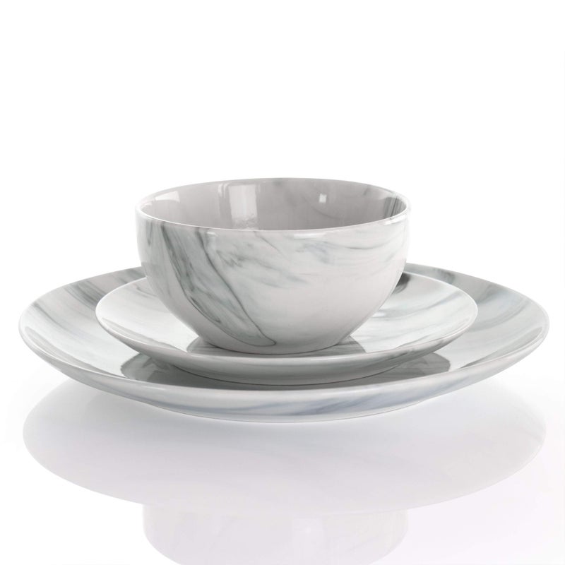 Elama Fine Marble 16 Piece Stoneware Dinnerware Set in Black and White - Image 2