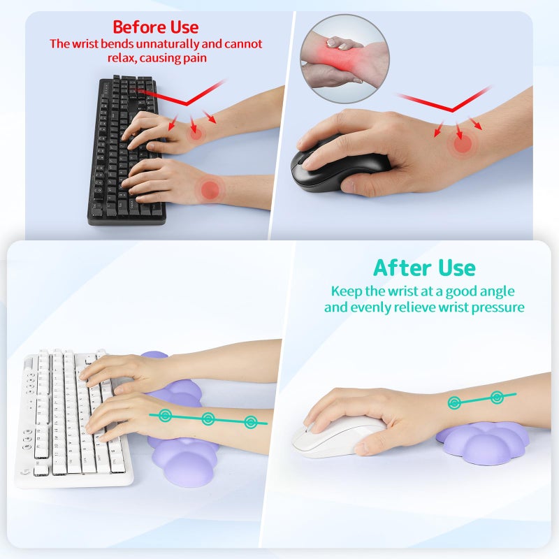 Sushret Cloud Wrist Rest Keyboard, Cloud Keyboard Wrist Pad Set with PU Leather Memory Foam, Cute Arm Rest for Palm Support, PC/Gaming Desk Accessories/Office Setup/Computer Hand Cushion - Purple - Image 3