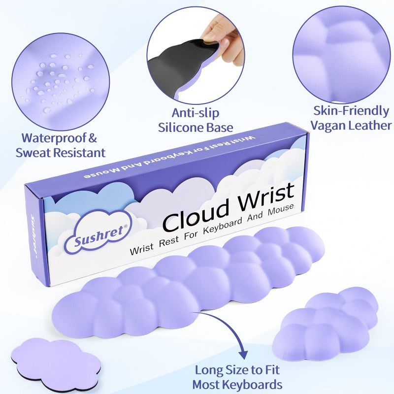 Sushret Cloud Wrist Rest Keyboard, Cloud Keyboard Wrist Pad Set with PU Leather Memory Foam, Cute Arm Rest for Palm Support, PC/Gaming Desk Accessories/Office Setup/Computer Hand Cushion - Purple - Image 5