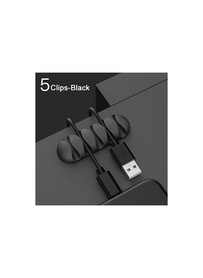 promass 2 PCS Cable Management Cable Clips Holder With 5 Cable Slots, Soft Silicone Cable Organizer For Power Cords, Headphones, USB Cables, Audio Cables (Black, Pack of 2) - Image 3