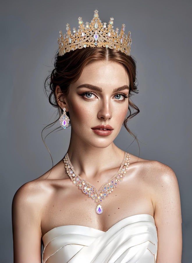 Kamirola Tiaras and Crowns for Women,Tiaras Earrings Necklace, Crystal Bridal Jewelry Set, Costume Party Halloween Prom Pageant Jewelry for Women Girls(TR28) (Gold AB) - Image 4