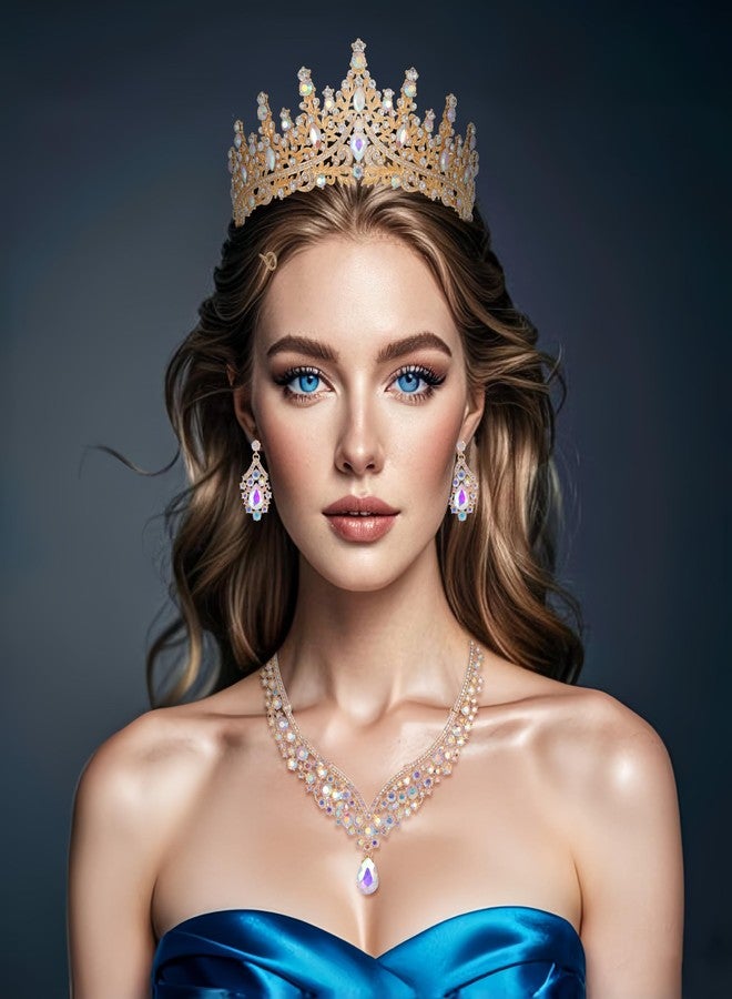Kamirola Tiaras and Crowns for Women,Tiaras Earrings Necklace, Crystal Bridal Jewelry Set, Costume Party Halloween Prom Pageant Jewelry for Women Girls(TR28) (Gold AB) - Image 5