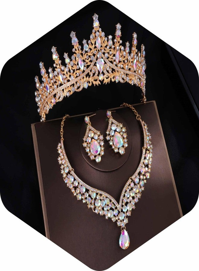 Kamirola Tiaras and Crowns for Women,Tiaras Earrings Necklace, Crystal Bridal Jewelry Set, Costume Party Halloween Prom Pageant Jewelry for Women Girls(TR28) (Gold AB) - Image 1