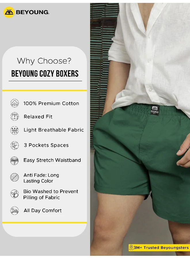 Beyoung Plain Bottle Green Mens Boxer