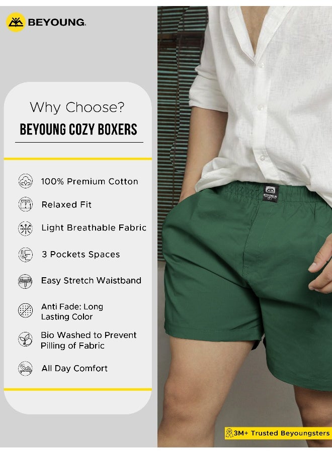 Beyoung Plain Bottle Green Mens Boxer  - Image 5