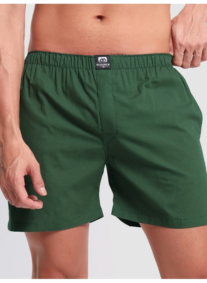 Beyoung Plain Bottle Green Mens Boxer