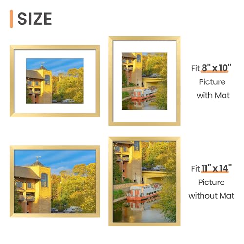 upsimples 11x14 Picture Frame Set of 5, Display Pictures 8x10 with Mat or 11x14 Without Mat, Wall Gallery Photo Frames, Gold - Image 5