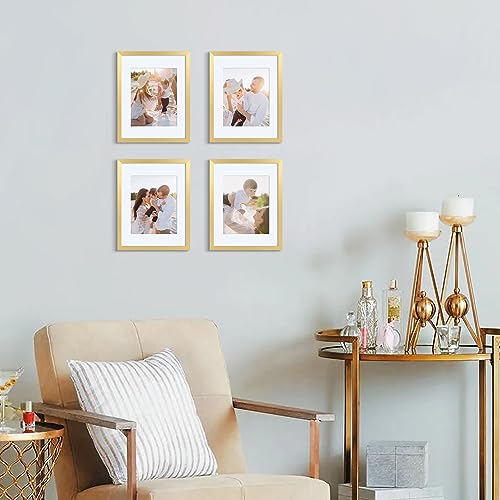 upsimples 11x14 Picture Frame Set of 5, Display Pictures 8x10 with Mat or 11x14 Without Mat, Wall Gallery Photo Frames, Gold - Image 2
