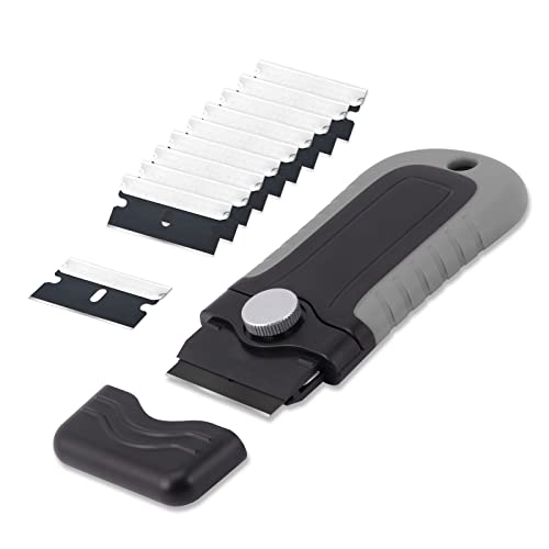 Gomake Locking Razor Blade Scraper with Safety Cap, Glass Cooktop Scraper with 10PCS Black Carbon Steel Blades for Glass Clean, Paint and Old Label,Decal Sticker Remover, Stove Top Scraper Tool - Image 1