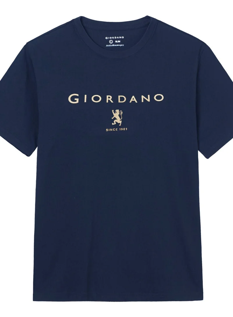 GIORDANO  Men’s Slim Cotton Crew Neck Signature Print Tee for Men | Best Price UAE