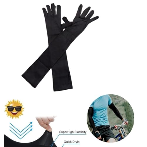 Tradehub® Men's & Women's Cotton Pollution and Sunburn Sunlight Protection Full Hand Gloves arm sleeves glove for Biking and Driving Summer glove Dust- (Pack of 1 Pair, Black) - Image 3