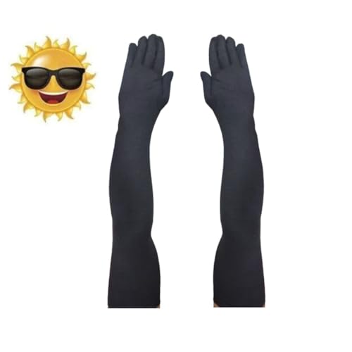 Tradehub® Men's & Women's Cotton Pollution and Sunburn Sunlight Protection Full Hand Gloves arm sleeves glove for Biking and Driving Summer glove Dust- (Pack of 1 Pair, Black) - Image 4