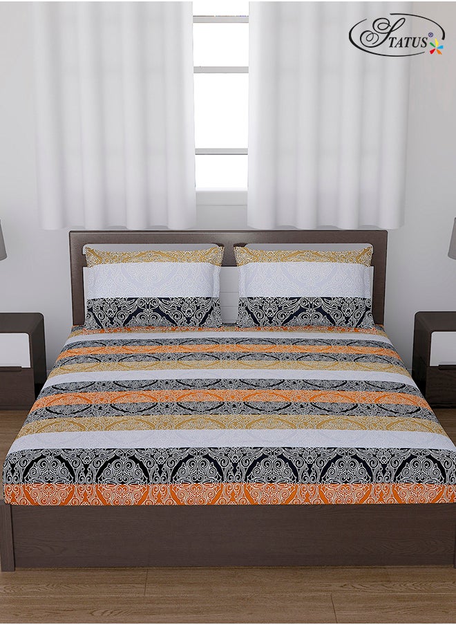 Status Contract Spring Summer Collection- Cotton Feel Double Bedsheet with 2 Pillow Covers for Bed Room, Home, Hotel-120 GSM, Stripped, 210 X 230 Cm  - Image 1