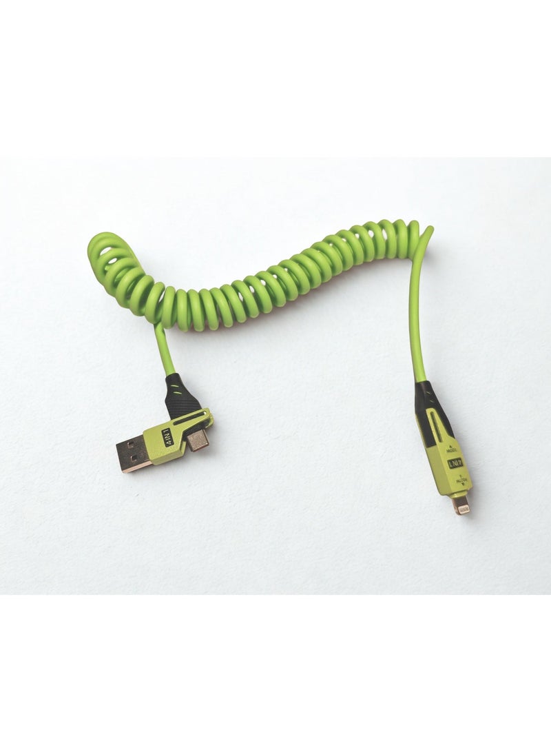 65W Fast Charging Spring Cable (Green 1.5 m) | Coiled USB-C / USB-A to USB-C / lightening | Dual Interface | Premium Elastic Nylon | Perfect for Car & Desk Use - Image 4