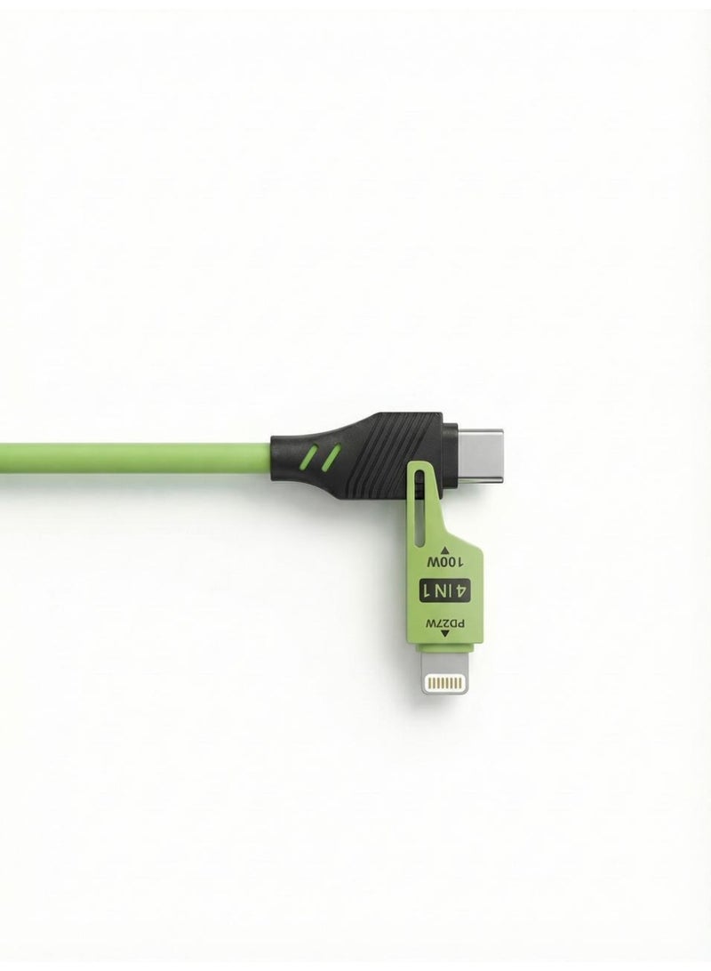 100W & PD27W Fast Charging Spring Cable (Green 1.5 m) | Coiled USB-C / USB-A to USB-C / lightening | Dual Interface | Premium Elastic Nylon | Perfect for Car & Desk Use - Image 3