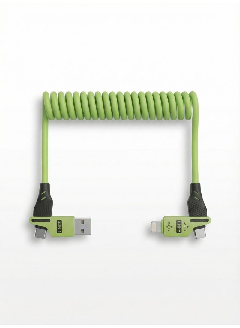 100W & PD27W Fast Charging Spring Cable (Green 1.5 m) | Coiled USB-C / USB-A to USB-C / lightening | Dual Interface | Premium Elastic Nylon | Perfect for Car & Desk Use - Image 2