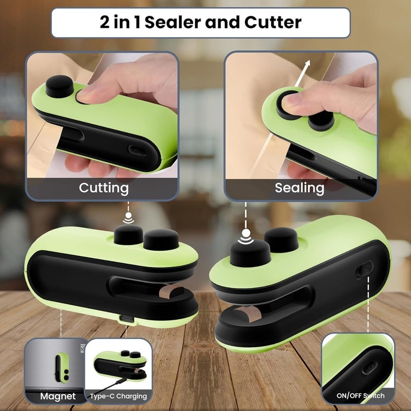 TEKCOOL Portable Mini Sealing Machine, Handheld Packet Sealer for Food, Snacks, Chips, Fresh Storage, Plastic Bags Sealing Machine, 1 Year Warranty (Green)' - Image 4
