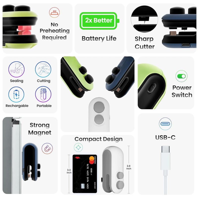 TEKCOOL Portable Mini Sealing Machine, Handheld Packet Sealer for Food, Snacks, Chips, Fresh Storage, Plastic Bags Sealing Machine, 1 Year Warranty (Green)' - Image 3