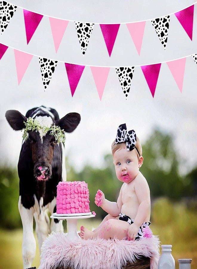 pinkblume 32Ft Cowgirl Party Decorations Hot Pink Cow Printed Triangle Flag Fabric Banner Pennant Bunting Garland Streamer for Western Cowgirls Disco Birthday Baby Shower Party Decor - Image 5