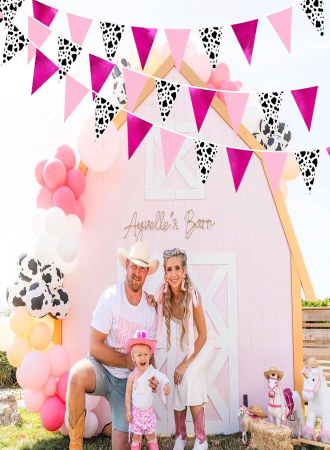 pinkblume 32Ft Cowgirl Party Decorations Hot Pink Cow Printed Triangle Flag Fabric Banner Pennant Bunting Garland Streamer for Western Cowgirls Disco Birthday Baby Shower Party Decor - Image 4