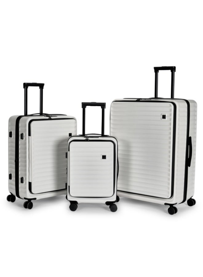 ليمرا طقم شنط سفر مكون من 3 حقائب أمتعة مصنوع من مادة بولي كربونات لون أبيض مقاس 28"/24"/20" بوصة - Image 1