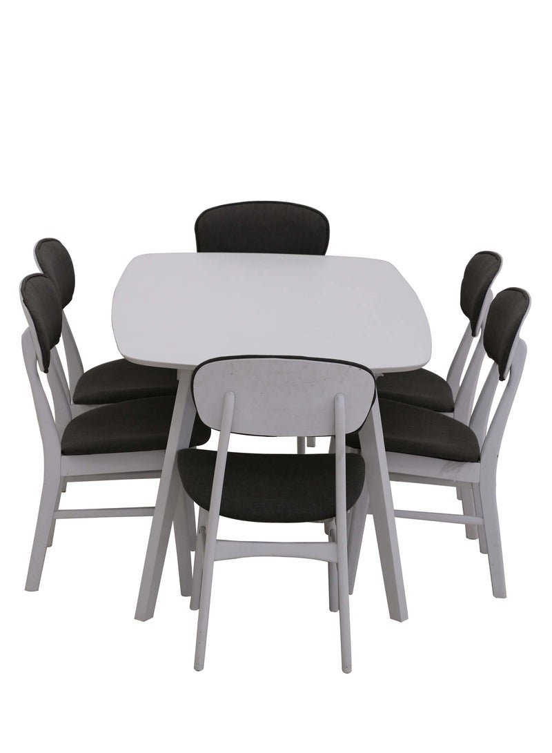 Concent Malaysian Made Wooden Dining Table Set with 6 Padded Chairs - White/Grey - Image 1