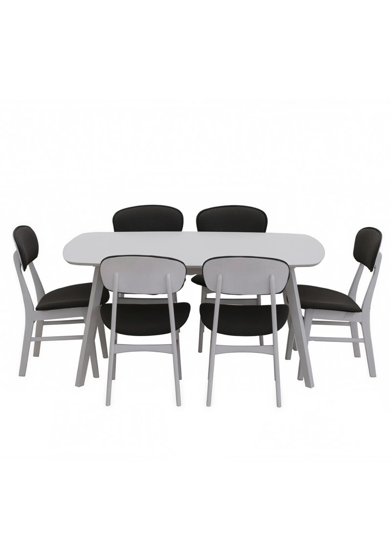 Concent Malaysian Made Wooden Dining Table Set with 6 Padded Chairs - White/Grey - Image 2