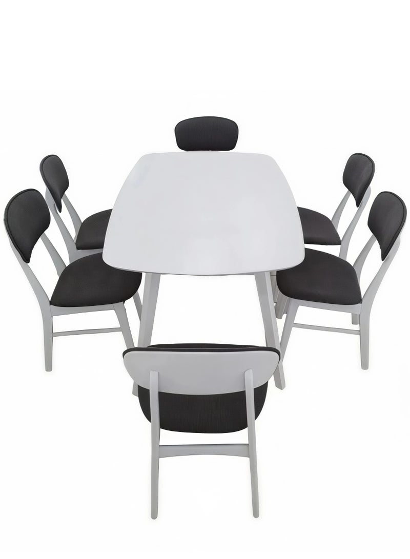 Concent Malaysian Made Wooden Dining Table Set with 6 Padded Chairs - White/Grey - Image 3